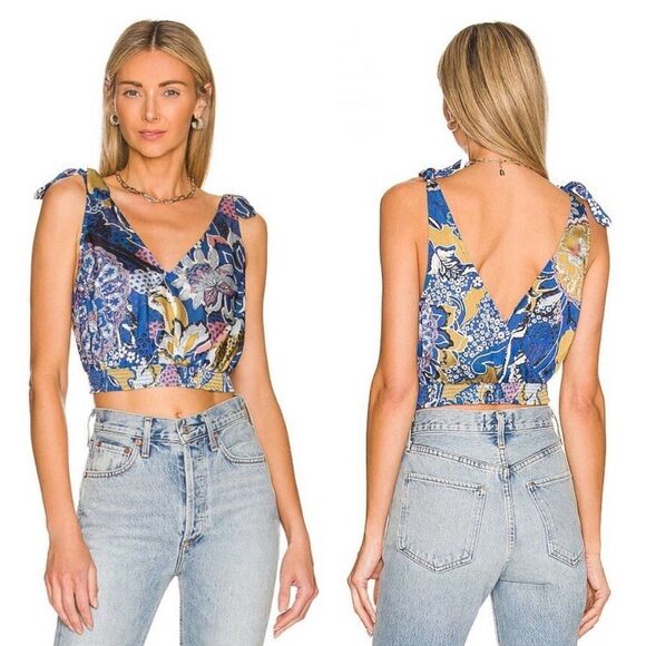 Free People Weekend In Montauk Crop Cami Top in Ocean Combo Size XS - Picture 1 of 9